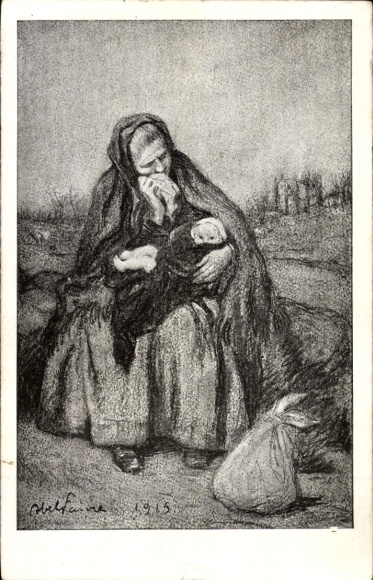 Artist Postcard Weeping Woman with Child 1915