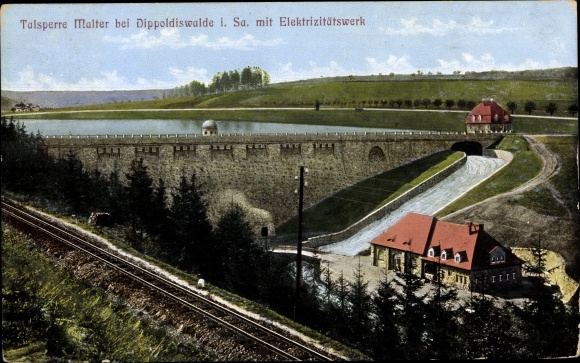 Postcard Malter Dippoldiswalde, Malter dam with power station