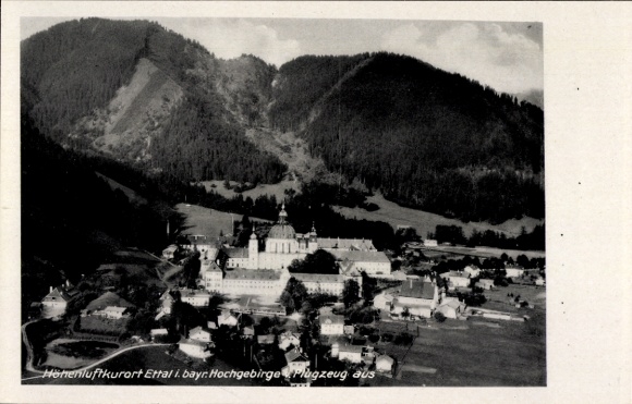 Ak Ettal Oberbayern, Kloster, Benediktinerabtei, Fliegeraufnahme