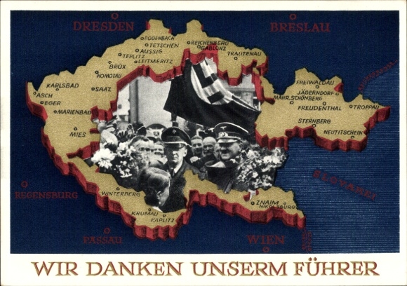Postal stationery Postcard We thank our Führer, Sudetenland, Bohemia, Moravia, Hitler