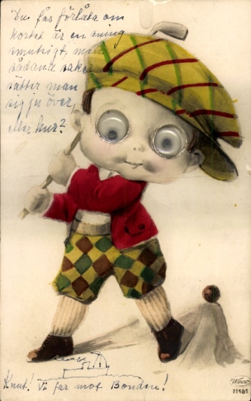 Googly eyes Postcard golf player teeing off