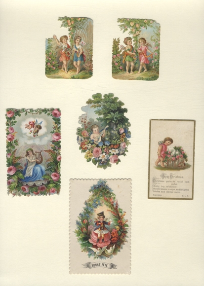 6 wafers and glossy pictures of angels and elves with greeting messages, approx. 10 x 6.5 cm to 6.5 x 5 cm