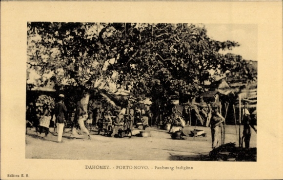 Ak Porto Novo Dahomey Benin, Faubourg indigène, Straßenansicht