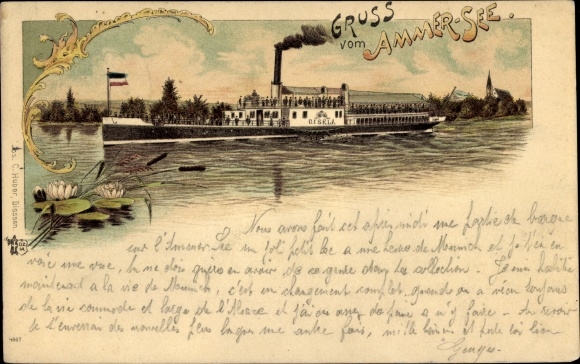 Chromo-Litho saloon steamer Gisela on the Ammersee