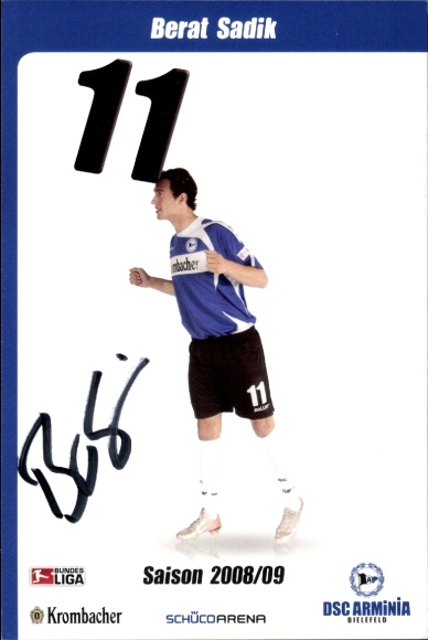 Autograph card footballer Berat Sadik, DSC Arminia Bielefeld, autograph