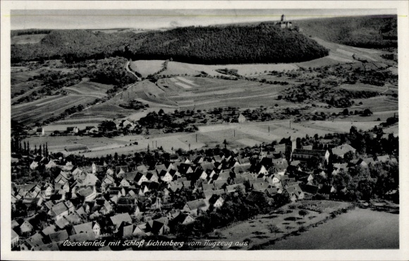 Postcard Oberstenfeld in Württemberg, aerial view of Lichtenberg Castle, rural surroundings