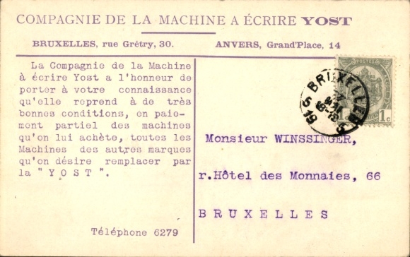 CPA Advertising, Compagnie de la Machine a Ecrire Yost