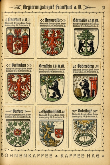 German coat of arms, Potsdam, Frankfurt/Oder, collection picture album of the coffee HAG, Bremen 1929