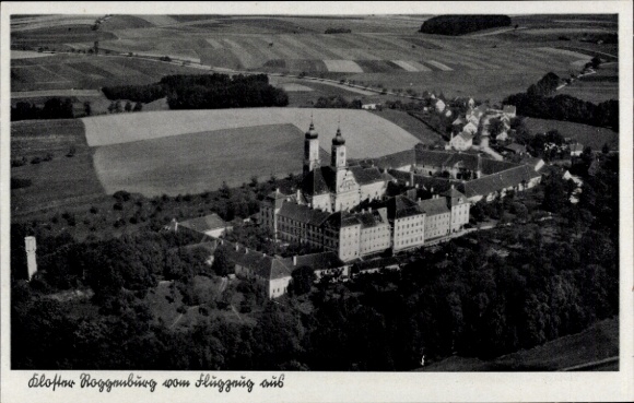 Postcard Roggenburg Swabia Bavaria, aerial photograph