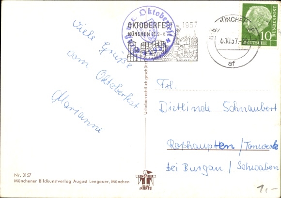 Artist Postcard Oktoberfest, Come back, man dives into beer mug