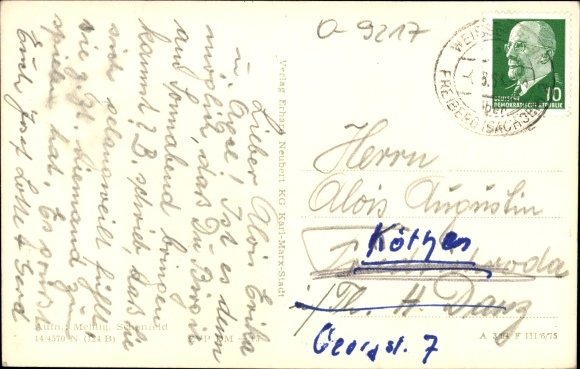 Postcard Weißenborn Erzgebirge, general view, culture house, Freiberger Straße