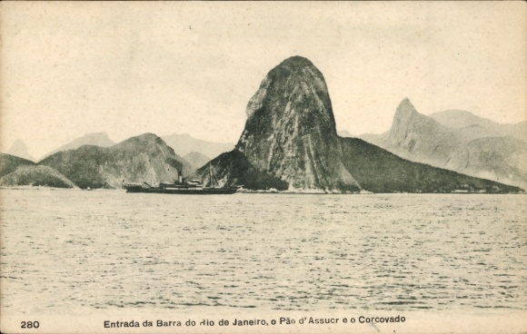 Ak Rio de Janeiro Brasilien, Berg Corcovado, Pão de Açúcar, Schiffe im Wasser