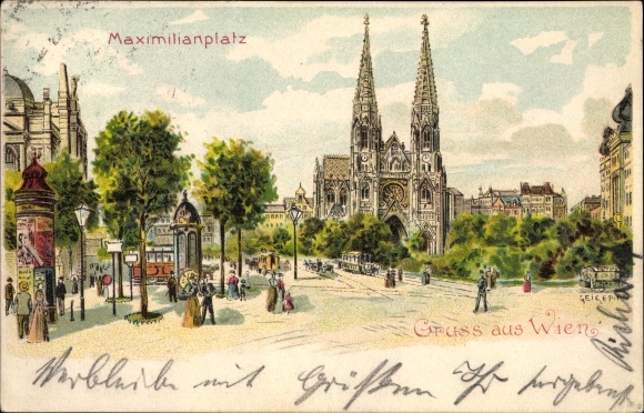 Künstler Litho Geiger, R., Wien 9. Alsergrund Österreich, Partie am Maximilianplatz