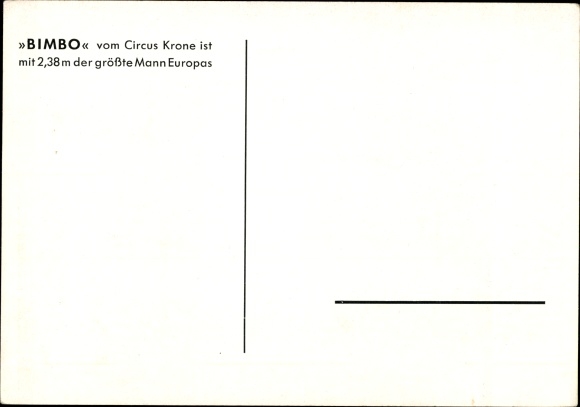 Postcard Circus Krone, Bimbo is the tallest man in Europe at 2.38m, midgets, cowboy scene