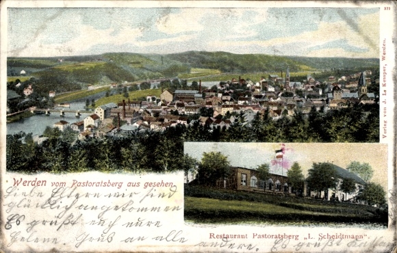 Postcard Werden Essen in the Ruhr area, Panorama, Restaurant Pastoratsberg, L. Scheidtmann