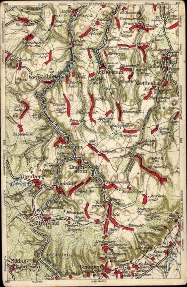 Maps Postcard Zinnwald Georgenfeld Altenberg in the Erzgebirge, Wona map, glassworks, Lauenstein