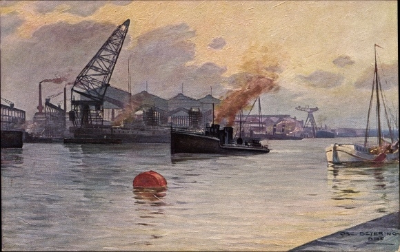 Artist PC Detering, Oscar, Kiel, Germania shipyard Fried. Krupp AG, seen from the port, torpedo boat