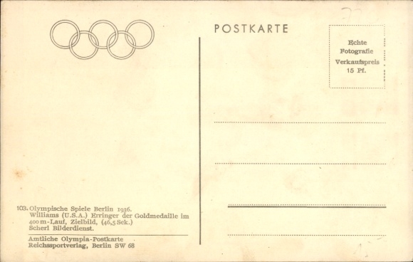 Picture Olympic Games Berlin 1936, Williams, winner of the gold medal in the 400 m race, finish image