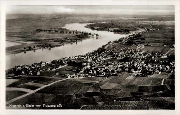 Postcard Nierstein am Rhein, aerial photograph of Nierstein am Rhein, river, landscape, cityscape