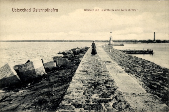 Postcard Chorzelin Easter Emergency Harbor Świnoujście Swinoujscie Pomerania, East Mole with Lighthouse and Breakwater