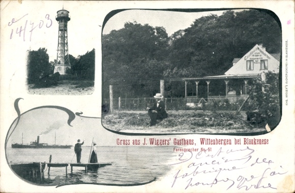 Ak Hamburg Altona Rissen Wittenbergen, Gasthaus J. Wigger, Aussichtsturm, Anlegestelle