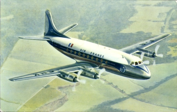 Postcard French passenger aircraft, Air France, Vickers Viscount