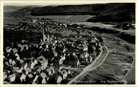 Postcard Zeltingen Rachtig on the Mosel, aerial photograph