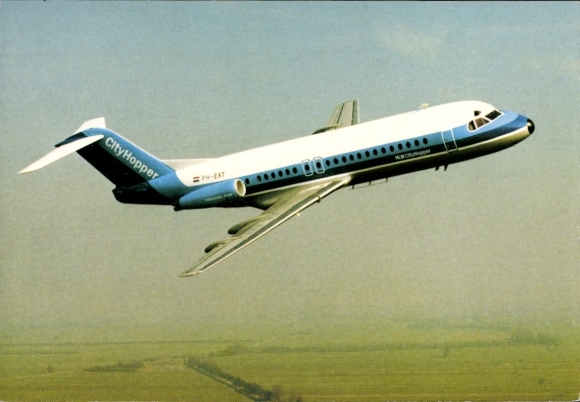 Postcard passenger aircraft Fokker Fellowship F-28, NLM City Hopper