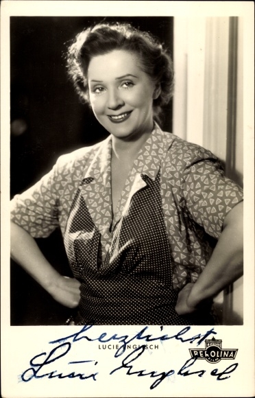 Postcard actress Lucie English, portrait, autograph