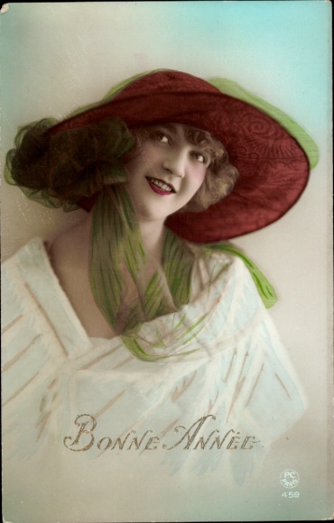 Postcard Young woman with hat, portrait