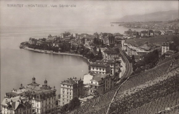 Ak Territet Montreux Kt. Waadt, Territet- allgemeine Ansicht, See, Gebäude, Landschaft