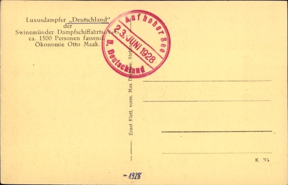 Postcard luxury steamer Germany at sea, Swinemünder Dampfschifffahrts AG