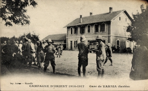 Ansichtkaart Varna Šabac Servië, Campagne d'Orient 1914-1917, Gare, treinstation