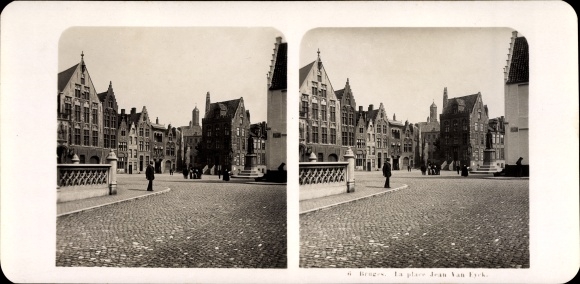Stereo photo Bruges Bruges Flanders West Flanders, La Place Jean Van Dyck