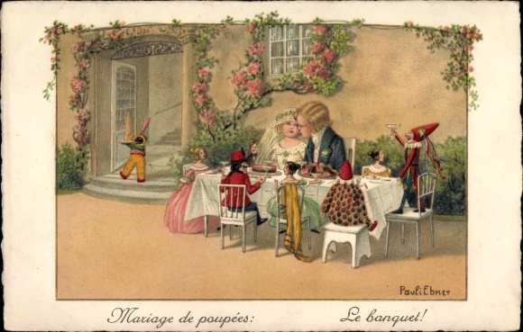 Kunstenaarskaart Ebner, Pauli, poppenhuwelijk, het bruiloftsmaal