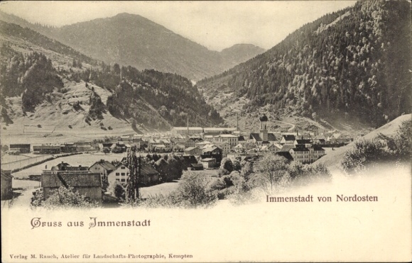 Postcard Immenstadt im Allgäu Swabia, mountain landscape, city view, buildings, mountains, former