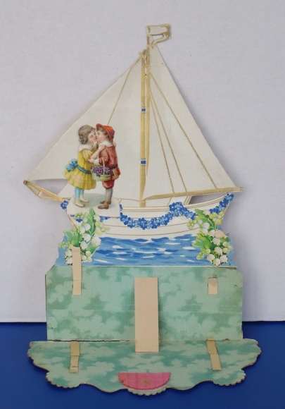 Backdrop card 3D wafer standee, congratulations, sailing boat, children, lilies of the valley, forget-me-nots