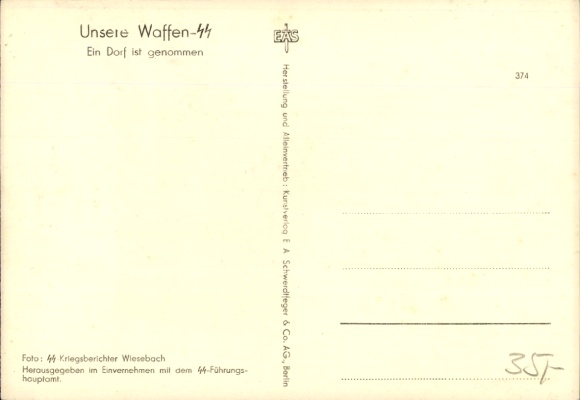 Postcard Waffen-SS, A village is taken