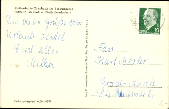 Postcard Mellenbach Glasbach im Schwarzatal Thuringia, Panorama Glasbach and Obstfelderschmiede