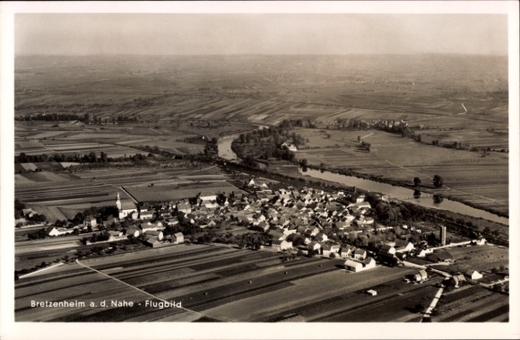 Ak Bretzenheim an der Nahe, luchtfoto van Bretzenheim, Nahe, velden, rivier, huizen