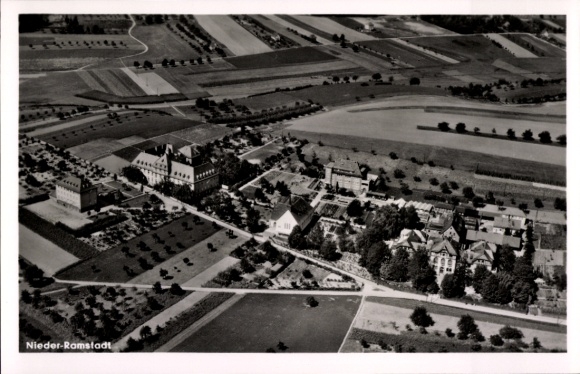 Postcard Nieder Ramstadt Mühltal in the Odenwald, aerial photograph