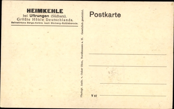 Postcard Uftungen Südharz, Heimkehle cave, Wilder Stieg with alpine landscape