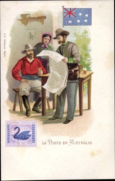 Stamps PC Australia, La Poste en Australie, postman reads from the newspaper