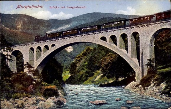 Ak Langenbrand im Murgtal Forbach im Schwarzwald Baden, Murgtalbahn, Brücke, Landschaft, Eisenbah