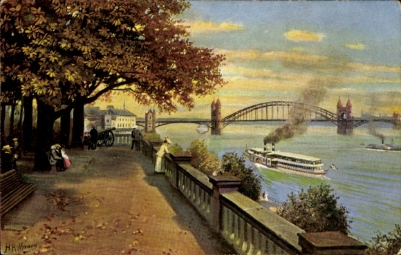 Artysta KP Hoffmann, H., Bonn am Rhein, widok ze starego mostu celnego, łódź