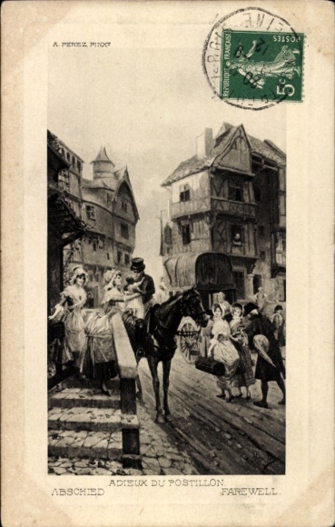 Ak Stadt Wehlen an der Elbe Sächsische Schweiz, Ein Postillion verabschiedet sich von einer ju...