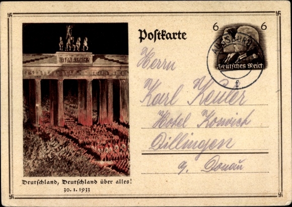 Ganzsachen Ak Berlin, Deutschland über alles, Aufmarsch 30. Januar 1933, Brandenburger Tor