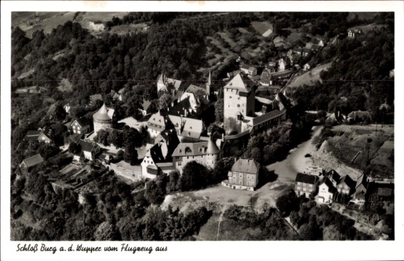 Postcard Burg an der Wupper Solingen, Burg Castle, aerial photograph