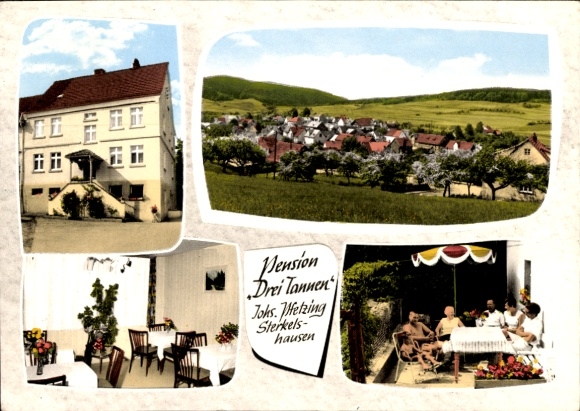 Postcard Sterkelshausen Alheim in Hessen, Pension Drei Tannen, guest room, terrace