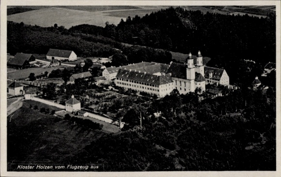Postcard Allmannshofen, Kloster Holzen, aerial photograph